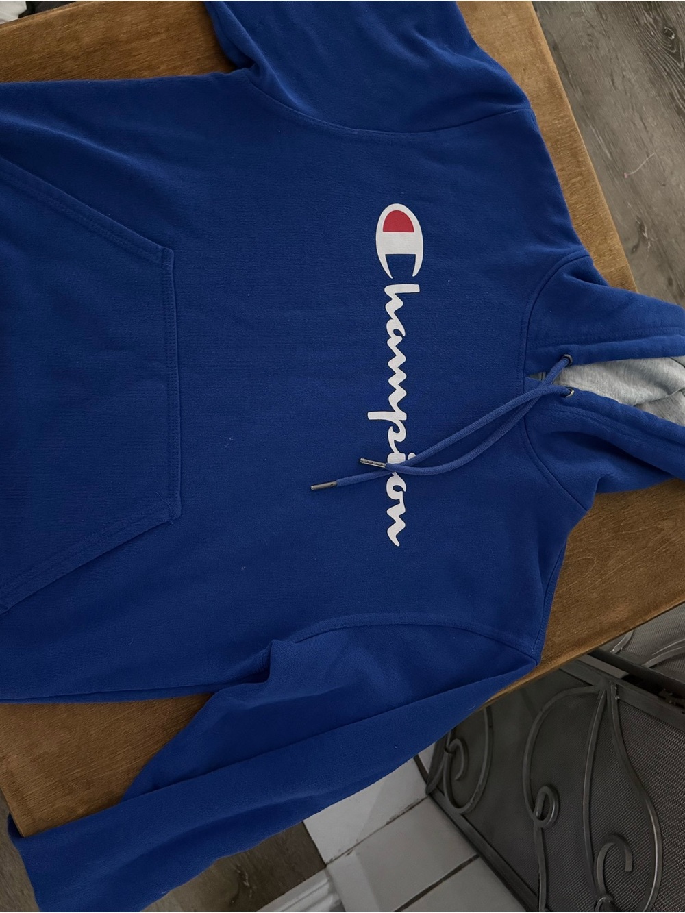 Champion Royal Blue Pullover Hoodie with Script Logo